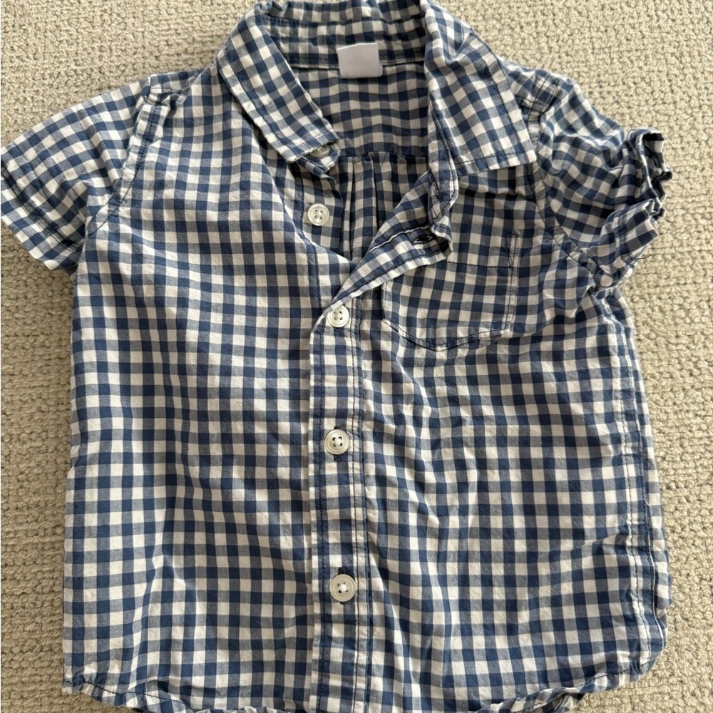 GAP Kids Blue and White Plaid Button Down Shirt - Picture 1 of 2